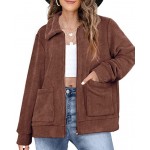 Brown Womens Fleece Jacket Lapel Zip Up Teddy Coat Cropped Winter Outerwear