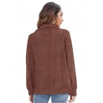 Brown Womens Fleece Jacket Lapel Zip Up Teddy Coat Cropped Winter Outerwear