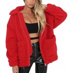 Red Women's Fashion Long Sleeve Lapel Zip Up Faux Shearling Shaggy Oversized Coat Jacket For Warm Winter Red Women's Fashion Long Sleeve Lapel Zip Up Faux Shearling Shaggy Oversized Coat Jacket For Warm Winter