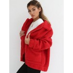 Red Women's Fashion Long Sleeve Lapel Zip Up Faux Shearling Shaggy Oversized Coat Jacket For Warm Winter Red Women's Fashion Long Sleeve Lapel Zip Up Faux Shearling Shaggy Oversized Coat Jacket For Warm Winter