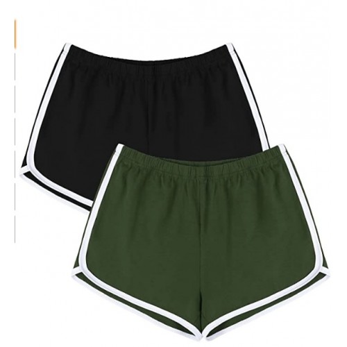 Black, Army Green 2 Pack Cotton Sport Shorts Yoga Dance Short Pants Summer Athletic Shorts