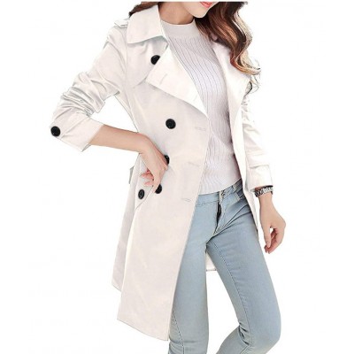 Women's Double-Breasted Trench Coat Classic Lapel Overcoat Slim Outerwear Waterproof Coat with Belt Buckle