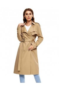 Women's Trench Coat, Double-breasted Rain Coat with Belt 100% Cotton