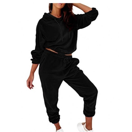 Women's Velour 2 Piece Jogger Sets Hoodies Sweatshirt Long Sweatpants Outfits Sweatsuit